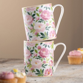 Pink Peony Set of Two Mugs