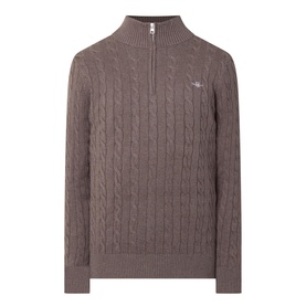 Shield Logo Half-Zip Cable Knit Sweater