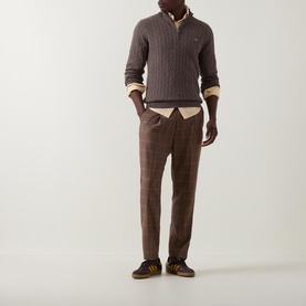 Shield Logo Half-Zip Cable Knit Sweater