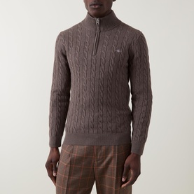 Shield Logo Half-Zip Cable Knit Sweater