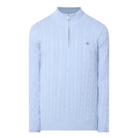 Shield Logo Half-Zip Cable Knit Sweater