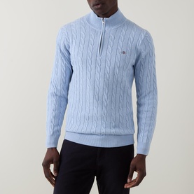 Shield Logo Half-Zip Cable Knit Sweater
