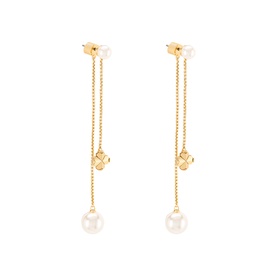 Spade Flower Pearl Chain Linear Earrings