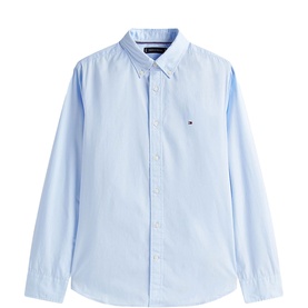 Tommy Hilfiger TH Flex Logo Poplin Shirt in blue, button-down collar, long sleeves, small flag logo on chest
