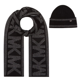 Embellished Logo Beanie & Scarf Two-Piece Set