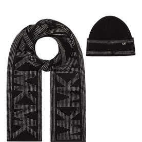 Embellished Logo Beanie & Scarf Two-Piece Set