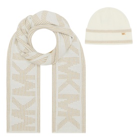 Embellished Logo Beanie & Scarf Two-Piece Set