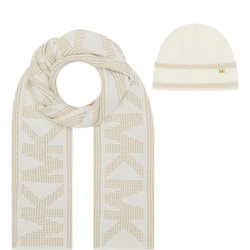 Embellished Logo Beanie & Scarf Two-Piece Set