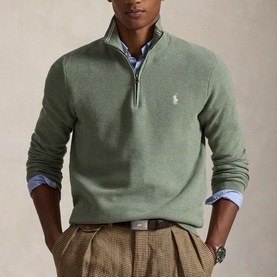 Pony Logo Mesh Knit Zip Sweater