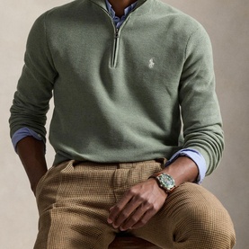 Pony Logo Mesh Knit Zip Sweater