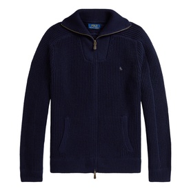Pony Logo Waffle Knitted Zip Sweater