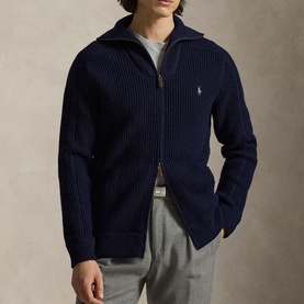 Pony Logo Waffle Knitted Zip Sweater