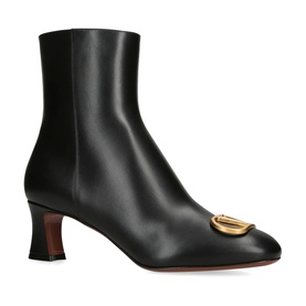 V Logo Leather Ankle Boots