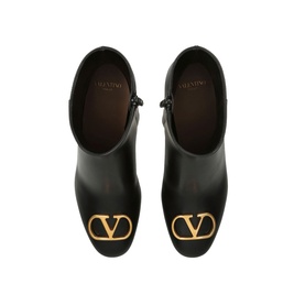 V Logo Leather Ankle Boots