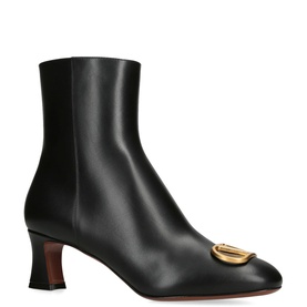 V Logo Leather Ankle Boots