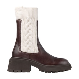 Tamia Cable Knit Leather Ankle Boots