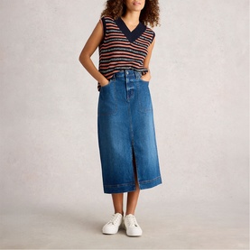 Tia Front Slit Denim Skirt