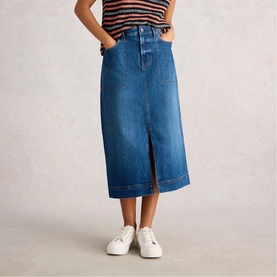 Tia Front Slit Denim Skirt