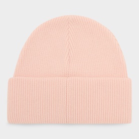 Logo Embossed Ribbed Knit Beanie Hat