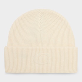 Logo Embossed Ribbed Knit Beanie Hat