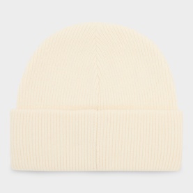 Logo Embossed Ribbed Knit Beanie Hat