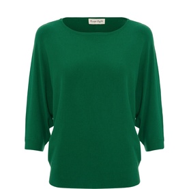 Phase Eight Cristine Knit Sweater in green with modern slash neckline and batwing three-quarter length sleeves