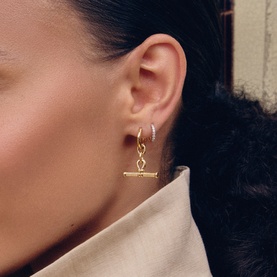 Ridge T-Bar Drop Hoop Earrings