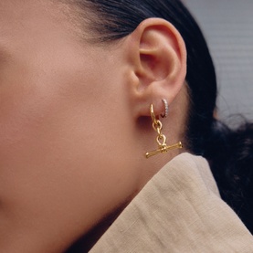 Ridge T-Bar Drop Hoop Earrings