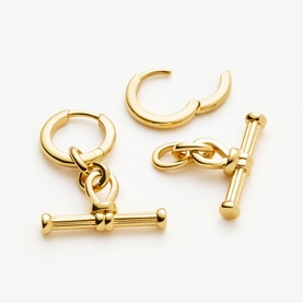 Ridge T-Bar Drop Hoop Earrings