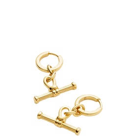 Ridge T-Bar Drop Hoop Earrings