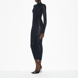 Mock Neck Long Dress Obsidian