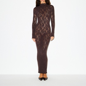 Mock Neck Long Dress Espresso