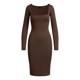 Square Neck Long Sleeve Midi Dress Espresso
