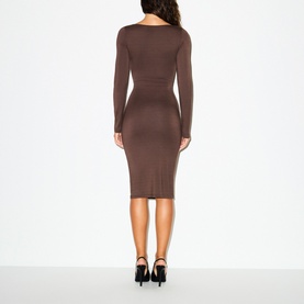 Square Neck Long Sleeve Midi Dress Espresso