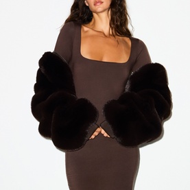 Square Neck Long Sleeve Midi Dress Espresso
