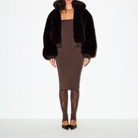Square Neck Long Sleeve Midi Dress Espresso