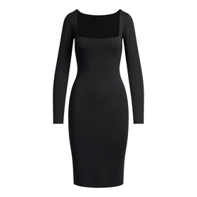 Square Neck Long Sleeve Midi Dress Obsidian