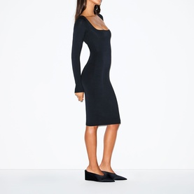 Square Neck Long Sleeve Midi Dress Obsidian