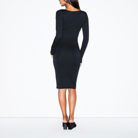 Square Neck Long Sleeve Midi Dress Obsidian
