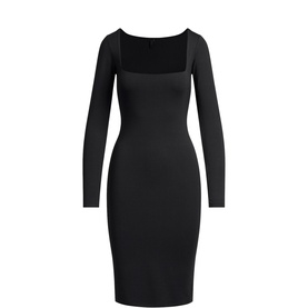 Square Neck Long Sleeve Midi Dress Obsidian