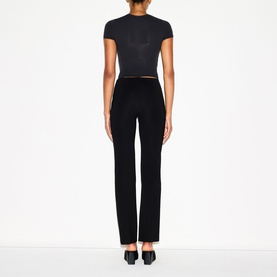 High Waist Pintuck Straight Pants Obsidian