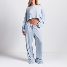 Cropped Henley & Pants Sleep Set Zen Blue