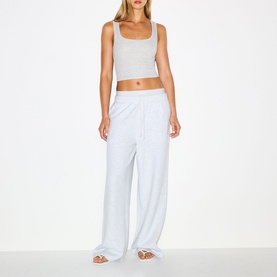 Oversized Double-Waistband Pants Light Heather Grey