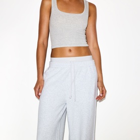 Oversized Double-Waistband Pants Light Heather Grey