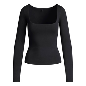 Square Neck Long Sleeve Top Obsidian
