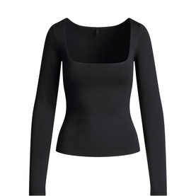 Square Neck Long Sleeve Top Obsidian