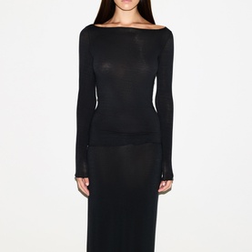 Long Sleeve Boat Neck T-Shirt Onyx
