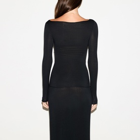 Long Sleeve Boat Neck T-Shirt Onyx