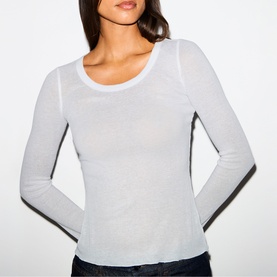 Long Sleeve Wide Crew Top Light Heather Grey