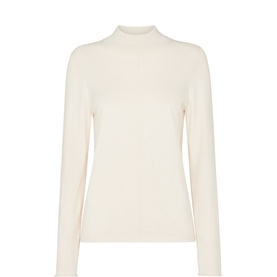 Whistles Mira Knitted Sweater in cream with funnel neck, long sleeves, and seam detailing